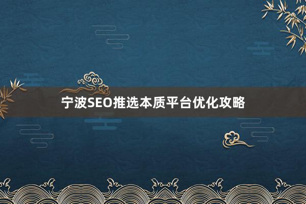 宁波SEO推选本质平台优化攻略